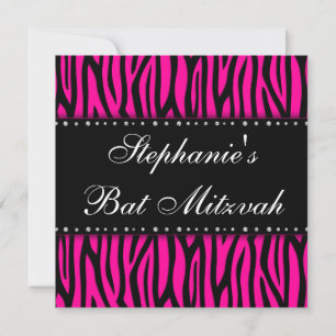 Bat mitzvah inbjudan till shock rosa Zebra Diamond