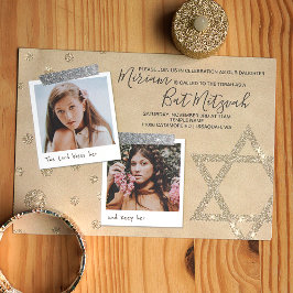 Bat mitzvah inbjudan till silver, Guld Glitter