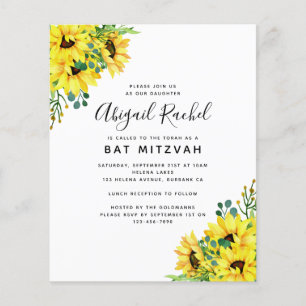 Bat mitzvah inbjudan till solrosbudget för vatten
