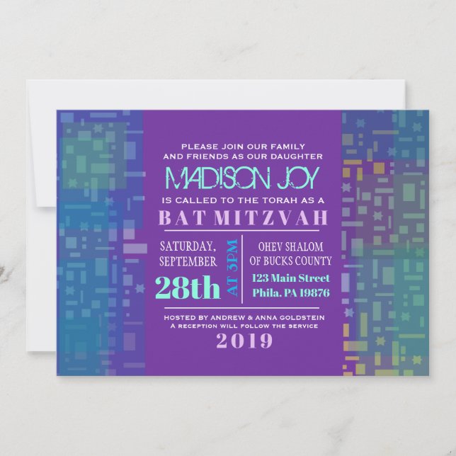 Bat mitzvah INBJUDAN TILL SQUARES Pub (Framsida)