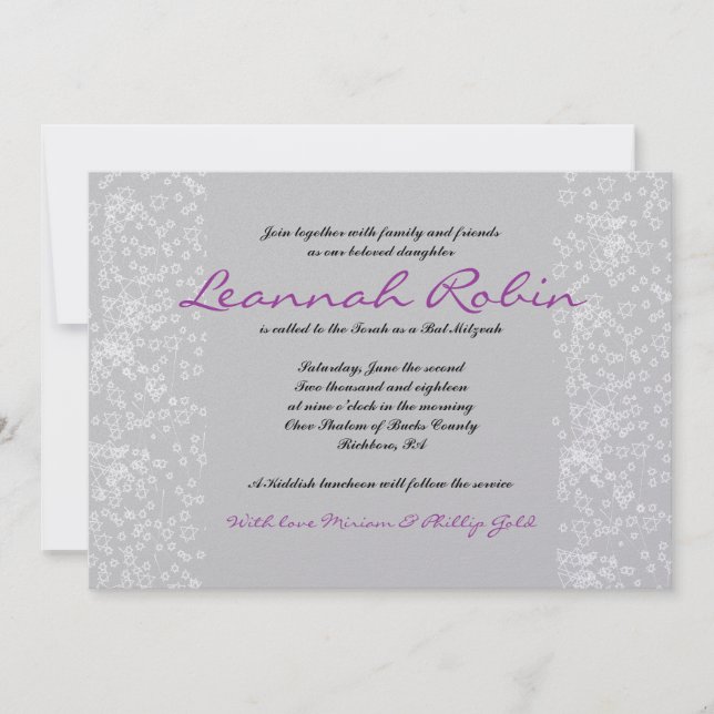 BAT MITZVAH inbjudan till STAR TRÄD Pub (Framsida)
