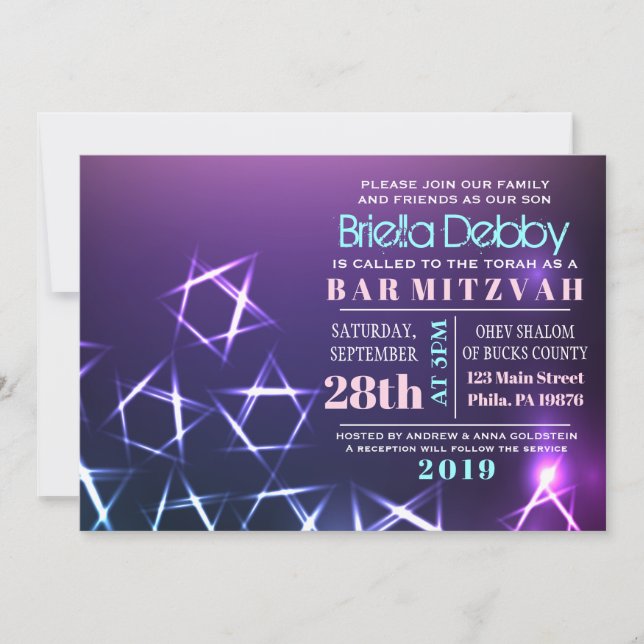 BAT MITZVAH inbjudan till STARS och LJUS Pub (Framsida)