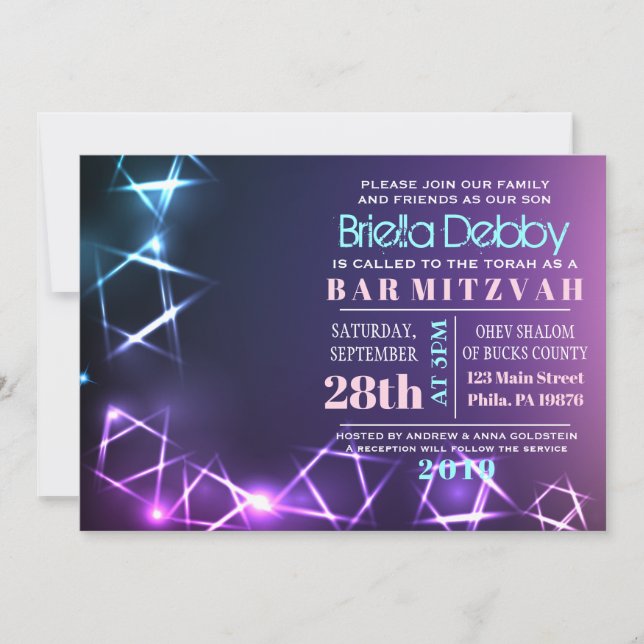 BAT MITZVAH inbjudan till STARS och LJUS Pub (Framsida)