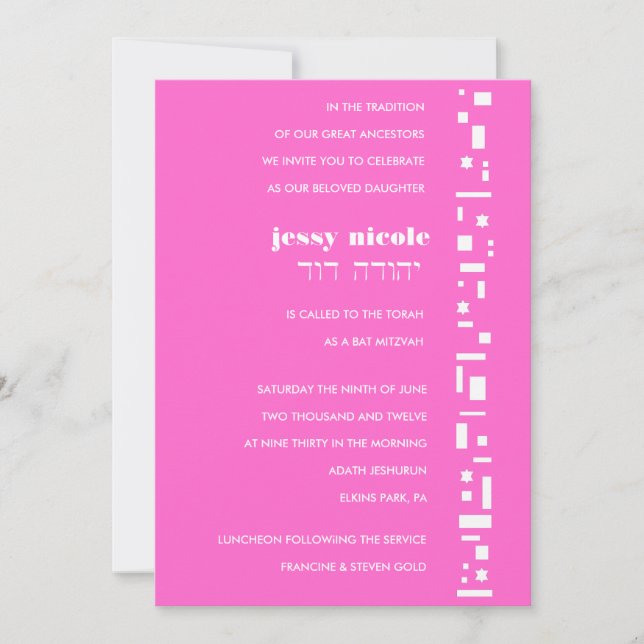 Bat mitzvah inbjudan till stjärnor och fyrkanter i (Framsida)