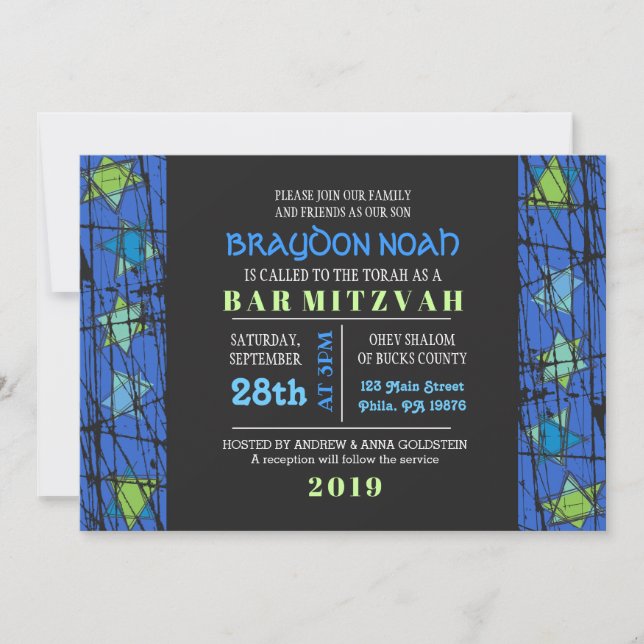Bat mitzvah inbjudan till stressad Stars Pub (Framsida)