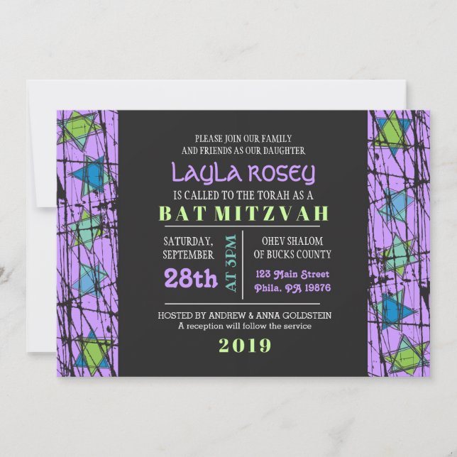 Bat mitzvah inbjudan till stressad Stars Pub (Framsida)