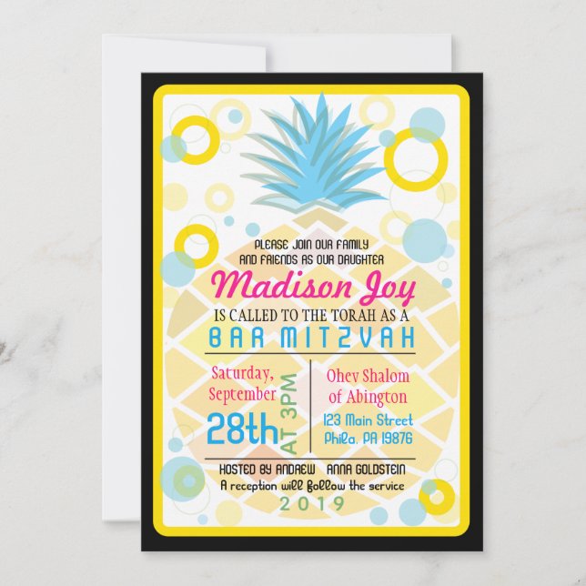 BAT MITZVAH inbjudan till TROPISK PINEAPPLE (Framsida)