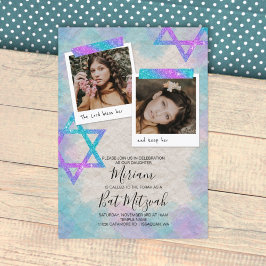Bat mitzvah inbjudan till turkos & Rosa-skrapbok