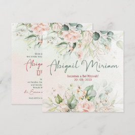 Bat mitzvah inbjudan till vattenfärgsblommor hebre