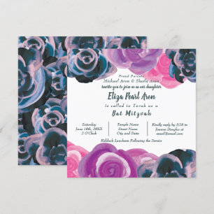 Bat mitzvah inbjudan till Violet Lila Rosa ros