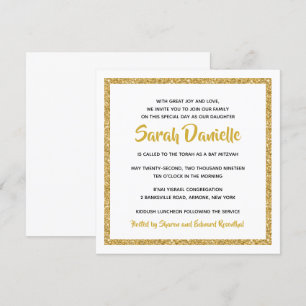 Bat mitzvah inbjudan till vit och Guld-torget