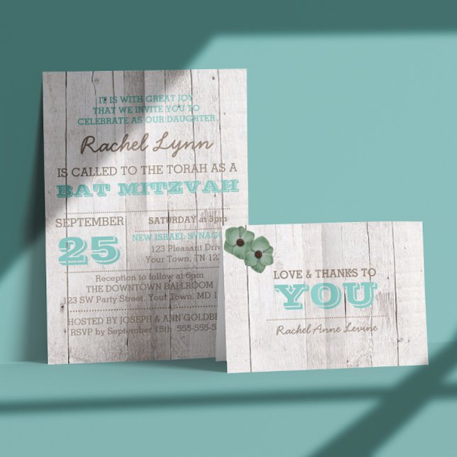 Bat mitzvah inbjudan till Whitewash Teal (Skapare uppladdad)