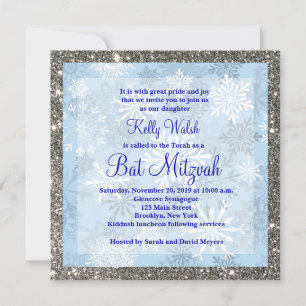 Bat mitzvah inbjudan till Winter-Snöflingor i glit