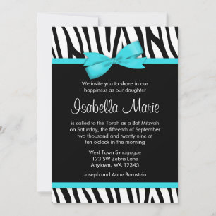 Bat mitzvah inbjudan till Zebra Teal Blue - tryckt