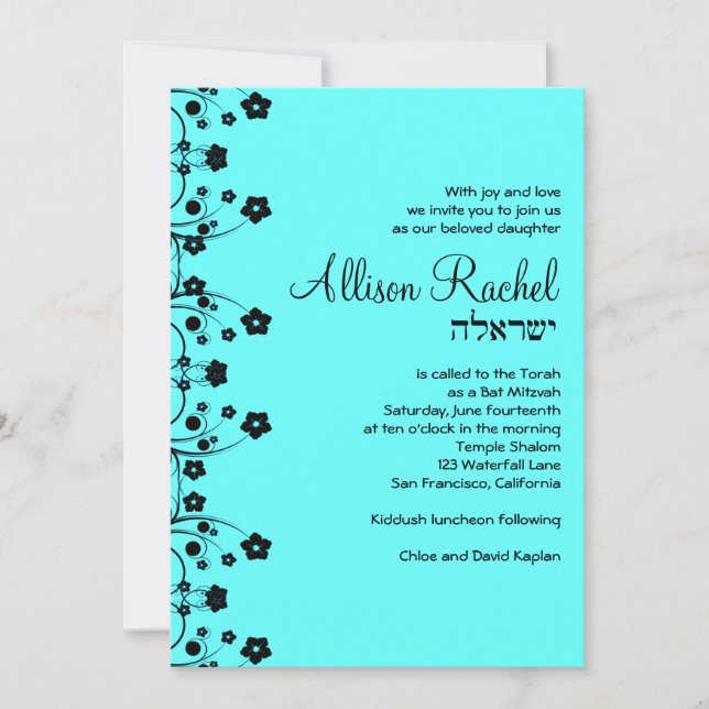Bat mitzvah inbjudningar Allison Sweet Flowers Blu (Framsida)