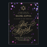 Bat mitzvah inbjudningar | Elegantens Lila och Gul<br><div class="desc">Konetti ljus shimmer i halvklar rosa, lila och blått i bakgrunden av denna glamorösa Bat mitzvah inbjudan, med en faux guld löv-stjärna av David och guld glitter som skriver "Bat mitzvah" i ett finare-skript med många blommor. Observera att detta INTE är guld löv eller glitter - det är en faux...</div>