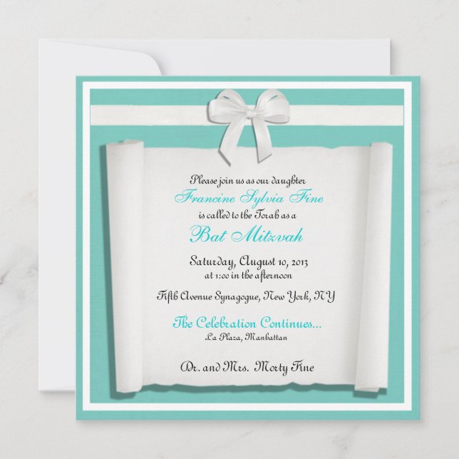 Bat mitzvah inbjudningar för Robin äggblått (Framsida)