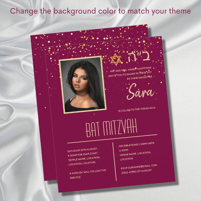 BAT MITZVAH Inbjudningar Judiska Fotokort Eleganta (Skapare uppladdad)