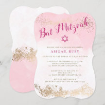 Bat mitzvah inbjudningar | Rosa & Guld Glitter 01