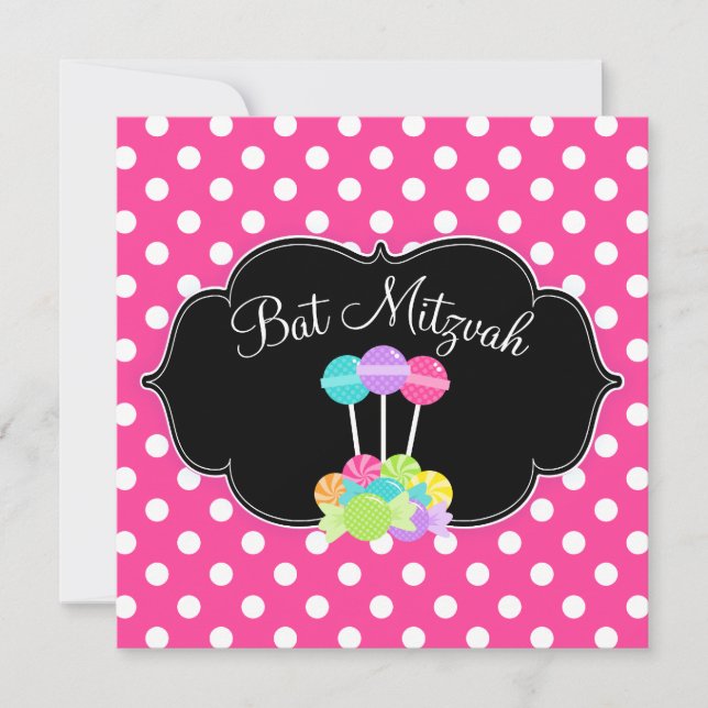 Bat mitzvah inbjudningar till Candy Rosa Polka-pun (Framsida)