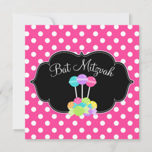 Bat mitzvah inbjudningar till Candy Rosa Polka-pun
