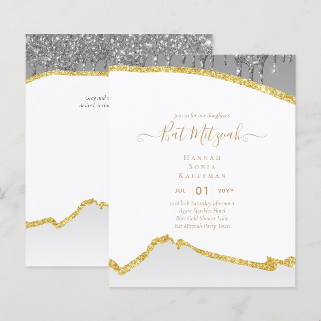 Bat mitzvah inbjudningar till Glitter med bästa vä (Fram/baksida)
