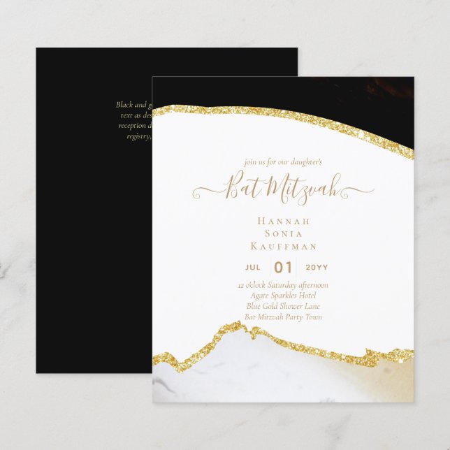 Bat mitzvah inbjudningar till Glitter med bästa vä (Fram/baksida)