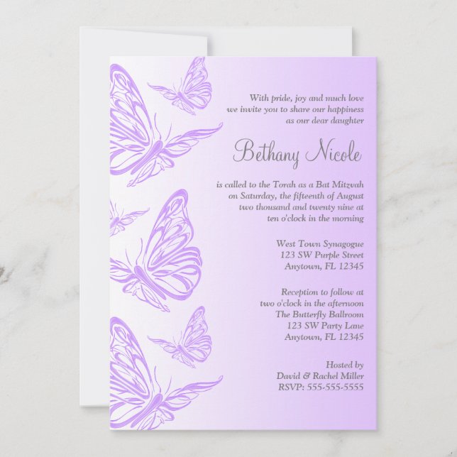 Bat mitzvah inbjudningar till Lila Gradient Butter (Framsida)