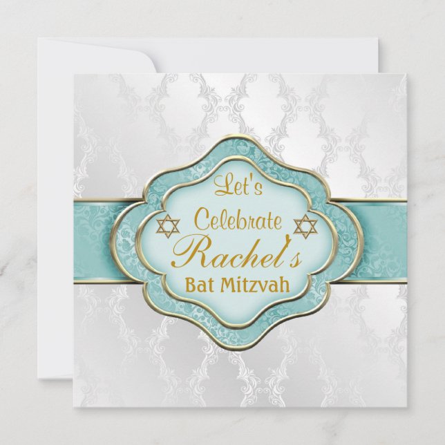 Bat mitzvah inbjudningar till MINT-GRÖNTENS ELEGAN (Framsida)