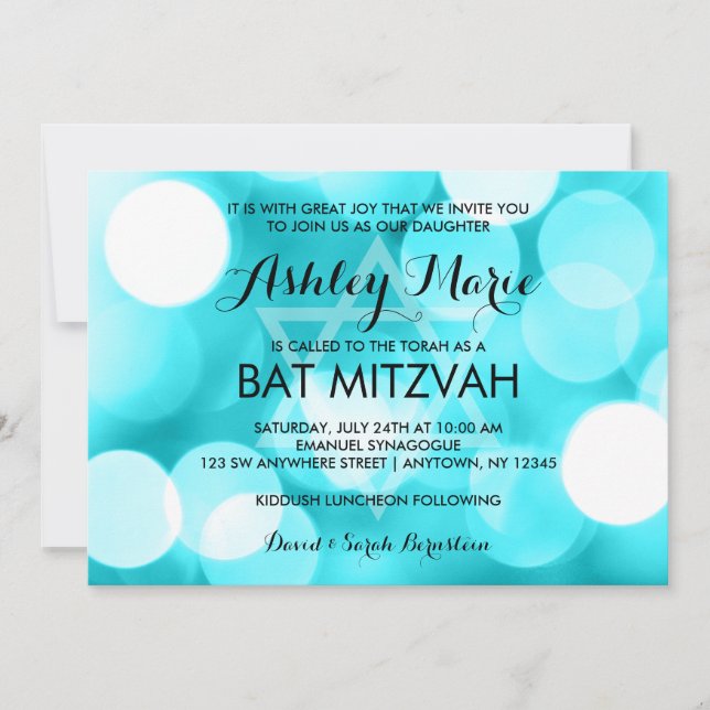 Bat mitzvah inbjudningar till Modern Teal Glitter  (Framsida)
