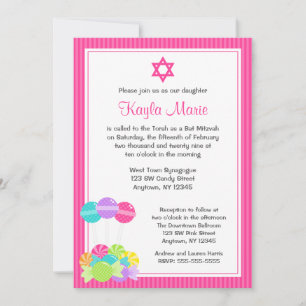 Bat mitzvah inbjudningar till rosa Candy Rand