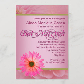 Bat mitzvah inbjudningar till rosa Daisy