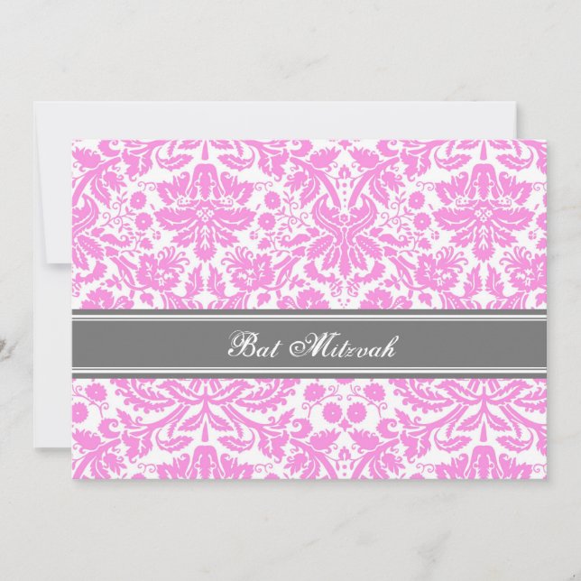 Bat mitzvah inbjudningar till Rosa Grått Damask (Framsida)