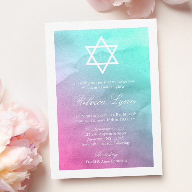 Bat mitzvah inbjudningar till rosa och vattenmiljö (Skapare uppladdad)