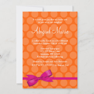Bat mitzvah inbjudningar till rosa Orange Polka-ro