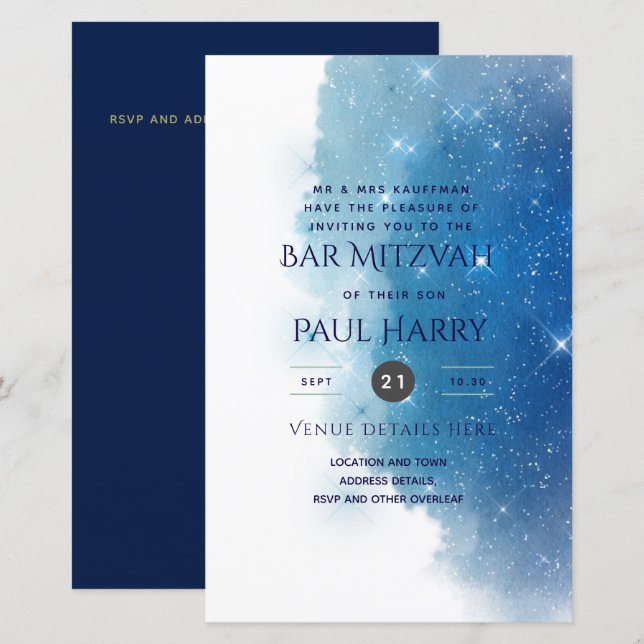 Bat mitzvah inbjudningar till Starry Nattblå Pub (Fram/baksida)