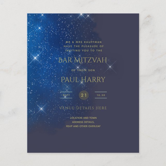 Bat mitzvah inbjudningar till Starry Nattblå Pub Flygblad (Framsidan)
