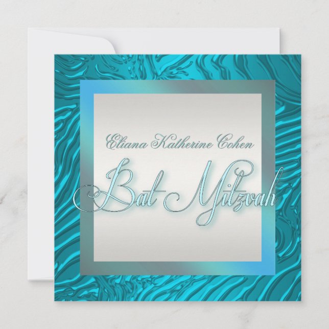Bat mitzvah inbjudningar till Teal Blue Zebra (Framsida)