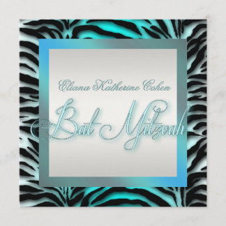 Bat mitzvah inbjudningar till Teal Blue Zebra