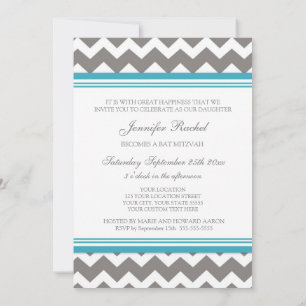 Bat mitzvah inbjudningar till Teal Grått Chevron