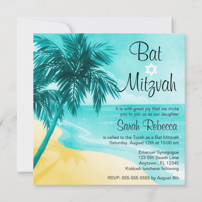 Bat mitzvah inbjudningar till Tropical Beach (Framsida)