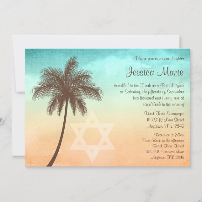 Bat mitzvah inbjudningar till Tropical Beach Handf (Framsida)
