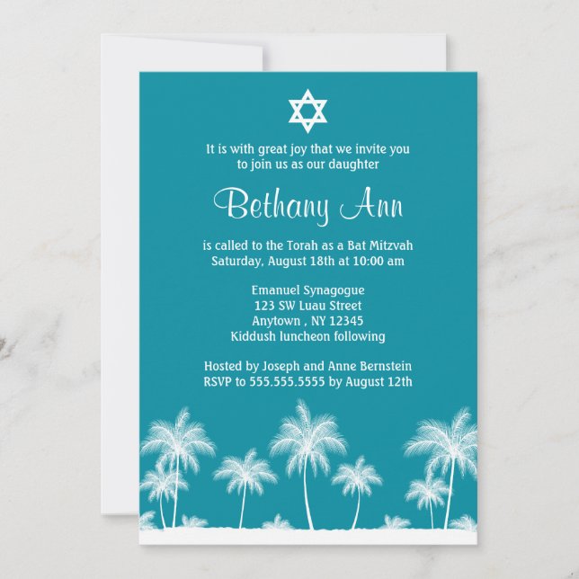 Bat mitzvah inbjudningar till Tropical Handflatan  (Framsida)