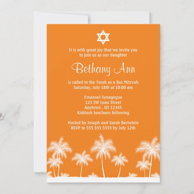 Bat mitzvah inbjudningar till Tropical Handflatan  (Framsida)