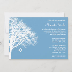Bat mitzvah inbjudningar till Winter Oak Träd Blue
