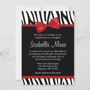 Bat mitzvah inbjudningar till Zebra Red-tryckt Bow