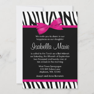 Bat mitzvah inbjudningar till Zebra-Shock rosa