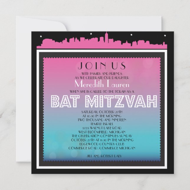 Bat mitzvah INBLANDNING FÖR KLASSISK BROADWAY1 Inbjudningar (Framsida)