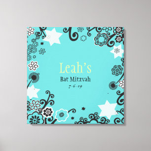 Bat mitzvah inloggningsbord för blommigt Star Aqua Canvastryck