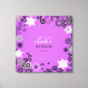 Bat mitzvah inloggningsbord för Lila Star i blommi Canvastryck